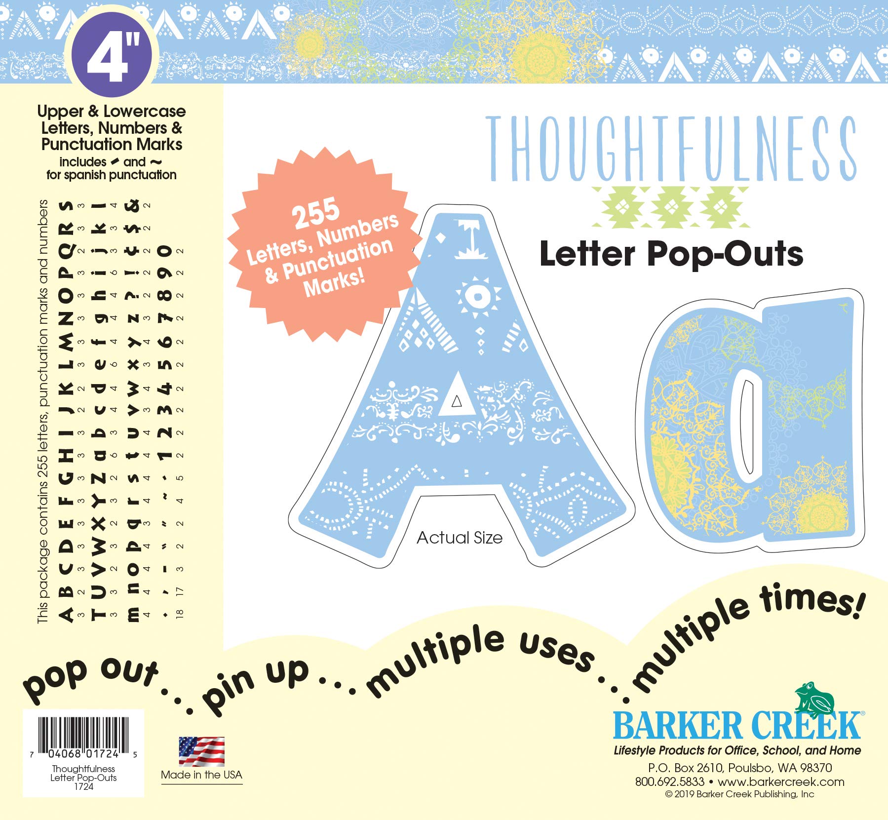 Barker Creek Letter Pop-Outs, 4" Thoughtfulness, Multicolor Designer Letters for Bulletin Boards, Breakrooms