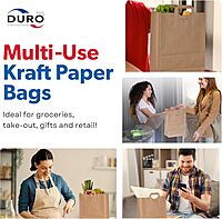 Duro 70# Large Brown Paper Shopping Bags with Handles Bulk, 300 Pcs 12x7x17 - Heavy Duty Restaurant Takeout/To Go Bags, Delis, & Retail Merchandise 1 Count (Pack of 300)