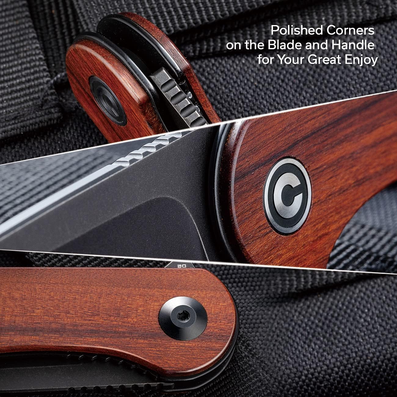 CIVIVI Elementum Pocket Knife, Folding Knife for EDC with 2.96" D2 Black Stonewashed Blade Cuibourtia Wood Handle