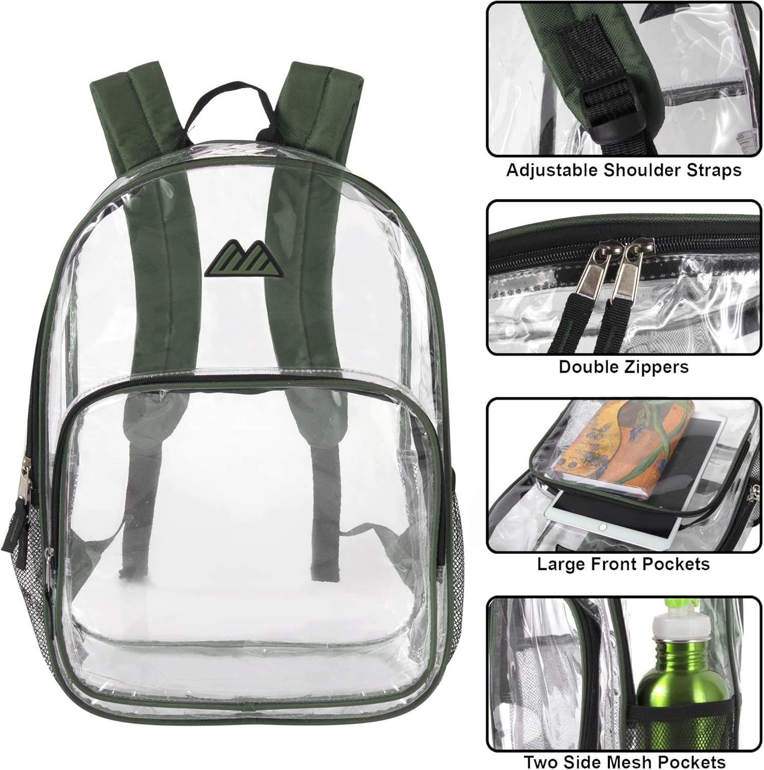 Summit Ridge Waterproof Clear Backpack with Water Bottle Holder - Stadium Approved Heavy-Duty Clear Backpack