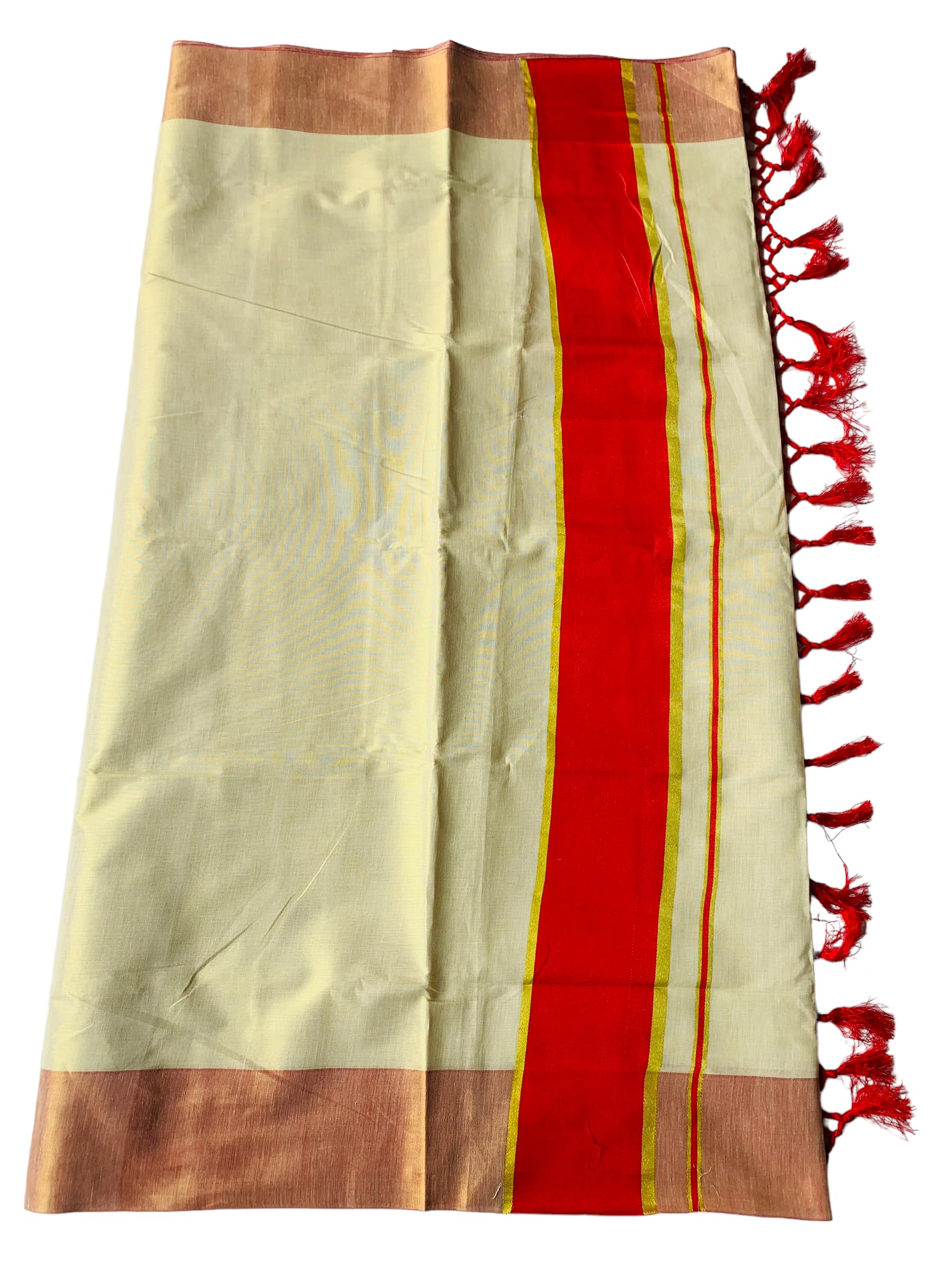 ALLUVY Kuthampully Kerala Saree |Traditional South Indian Sarees |Onam Tissue Kasavu Saree |Authentic South Cultural Sarees |Women's Plain Zari Kasavu |EKM-795 Pack -1 (Red)