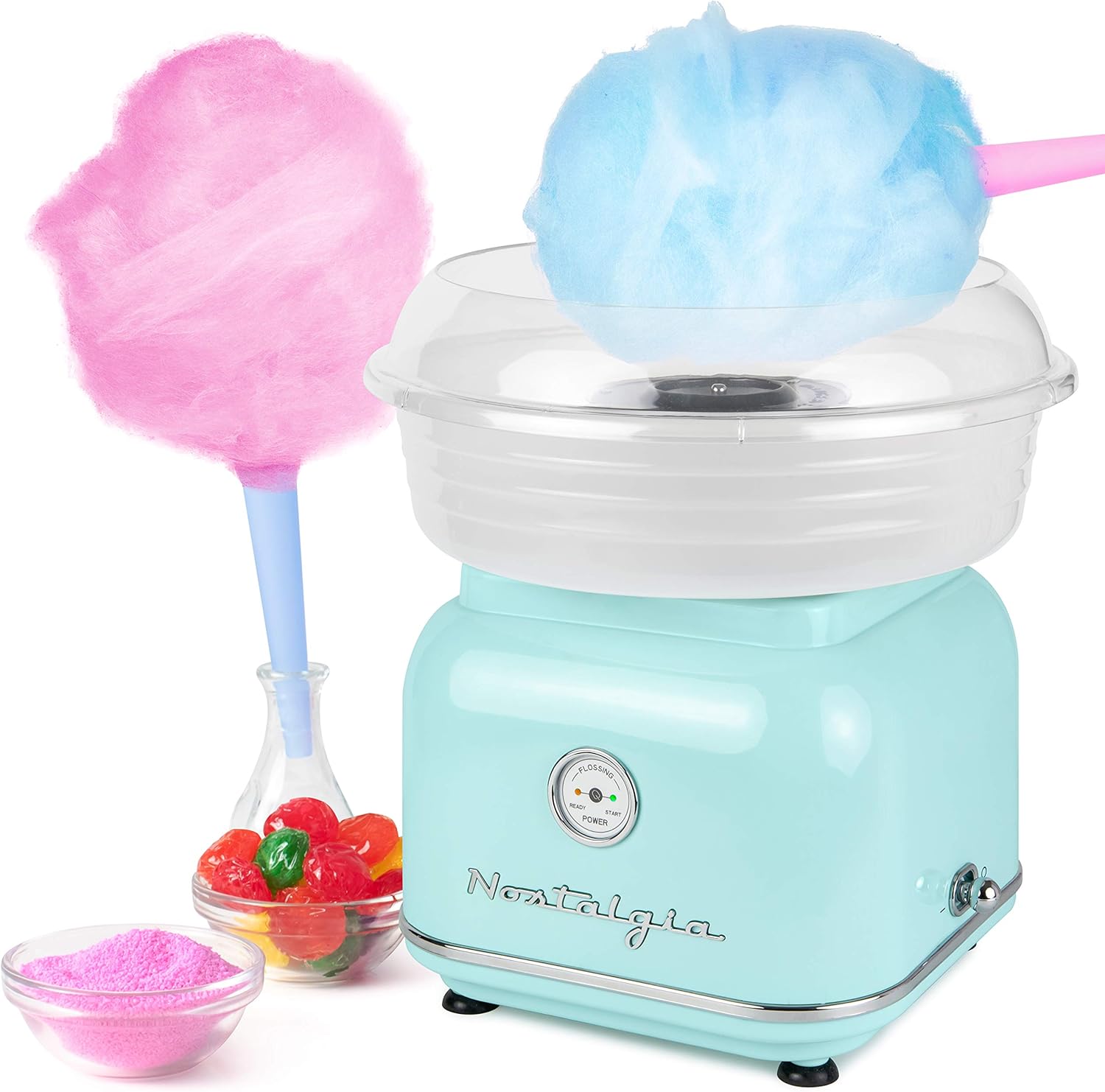 Nostalgia Classic Countertop Cotton Candy Machine, Manual, Retro Vintage Candy Maker Includes 2 Reusable Cones & Scoop