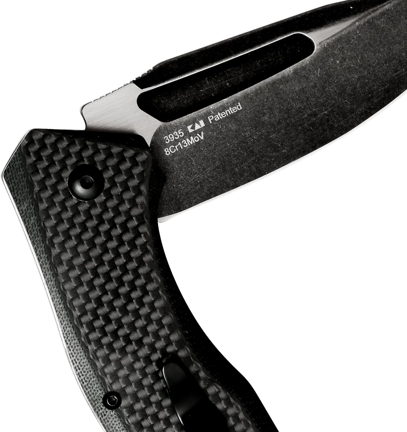 Kershaw Flourish Pocket Knife (3935); 3.5-Inch Blackwash Clip Point Blade with Black Carbon Fiber Handle