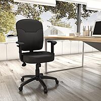 Boss Office Products Leather Task Adjustable Arms Chair, Black