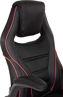 OSP Home Furnishings Xeno Ergonomic Adjustable Faux Leather Gaming Chair with Integrated Headrest and Airflow Cooling Material