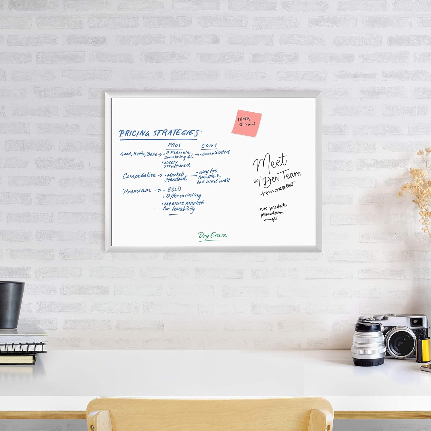 U BRANDS Melamine Non-Magnetic Dry-Erase Board, Silver Aluminum Frame