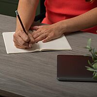 Martha Stewart Noah Home Office Parsons Desk in Gray Wood Grain with Oil Rubbed Bronze Metal Frame Gray Top/Oil Rubbed