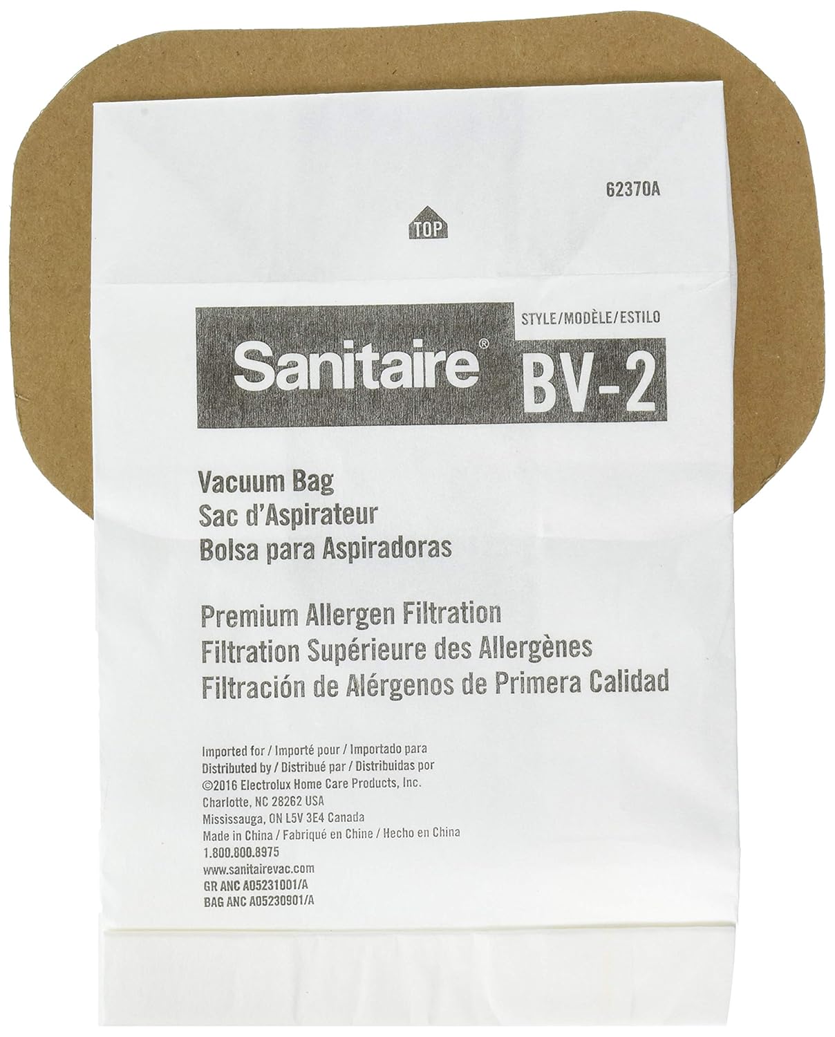 Sanitaire BV-2 Premium Paper Bag (Pack of 5), Fits Models SC412 Series Backpack Vacuum, 62370A, White