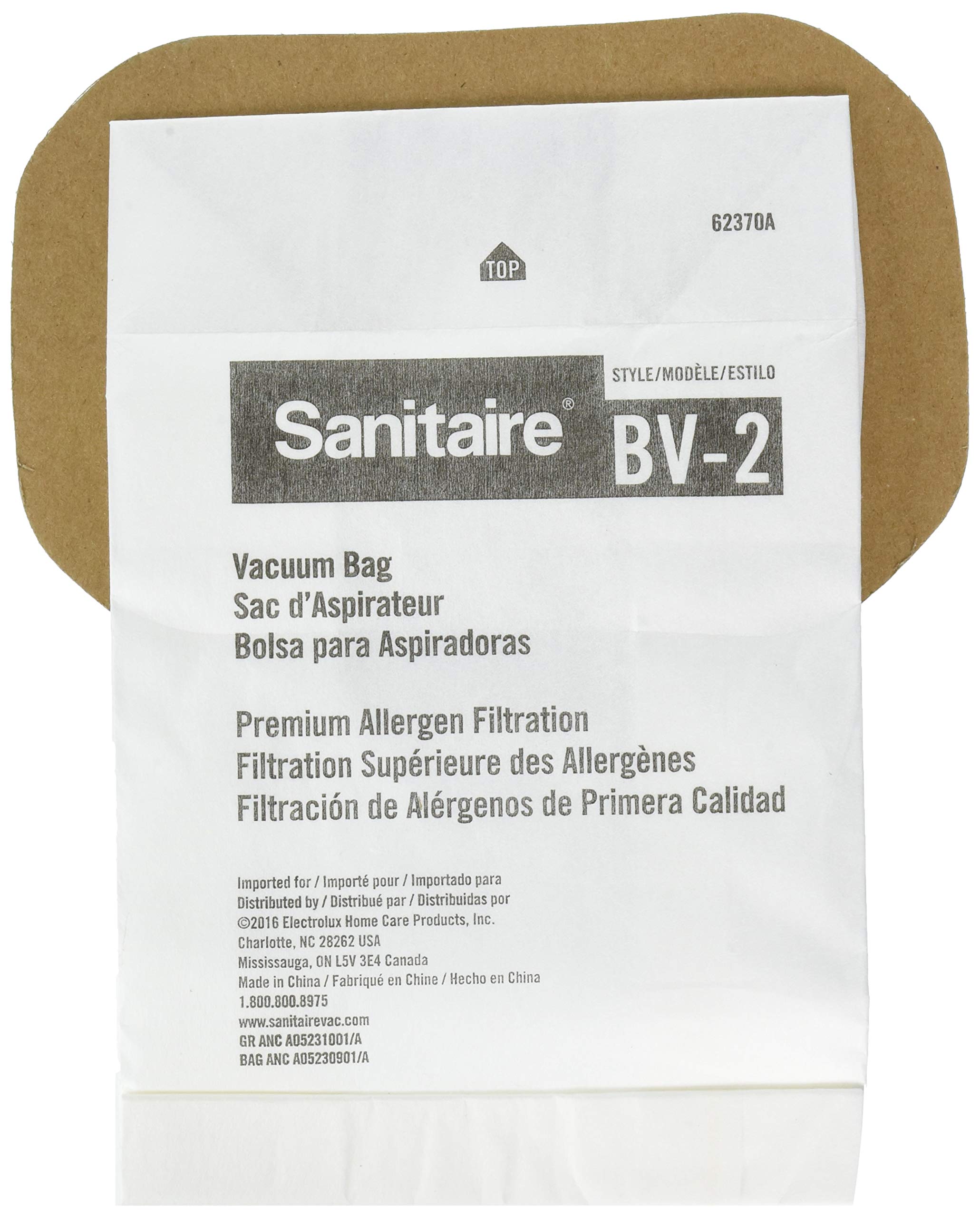 Sanitaire BV-2 Premium Paper Bag (Pack of 5), Fits Models SC412 Series Backpack Vacuum, 62370A, White