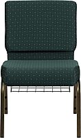 Flash Furniture HERCULES Series 21''W Church Chair in Hunter Green Dot Patterned Fabric with Book Rack - Gold Vein Frame