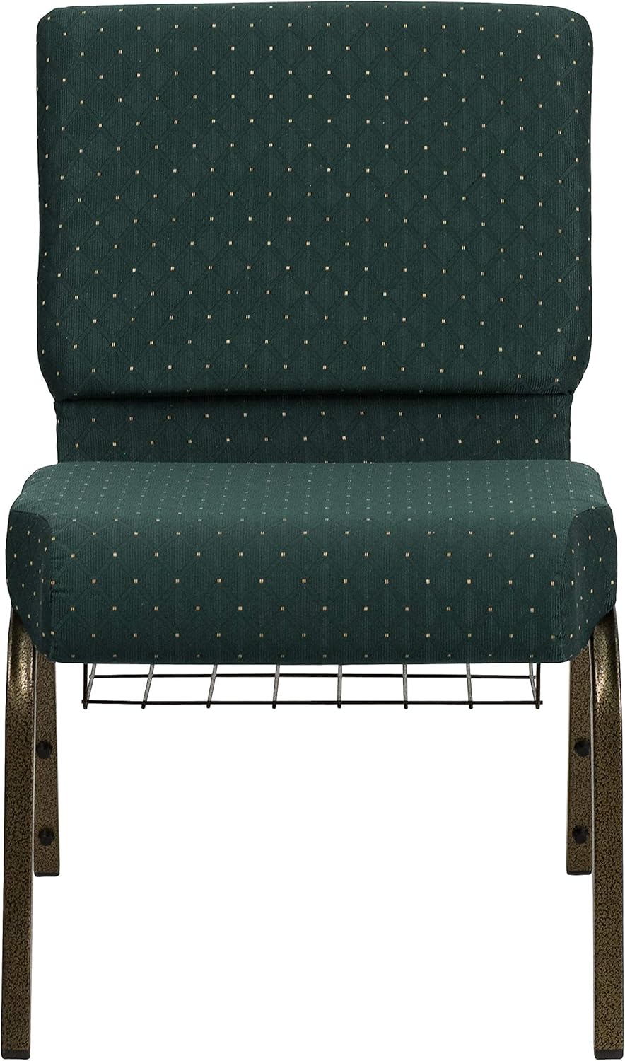 Flash Furniture HERCULES Series 21''W Church Chair in Hunter Green Dot Patterned Fabric with Book Rack - Gold Vein Frame