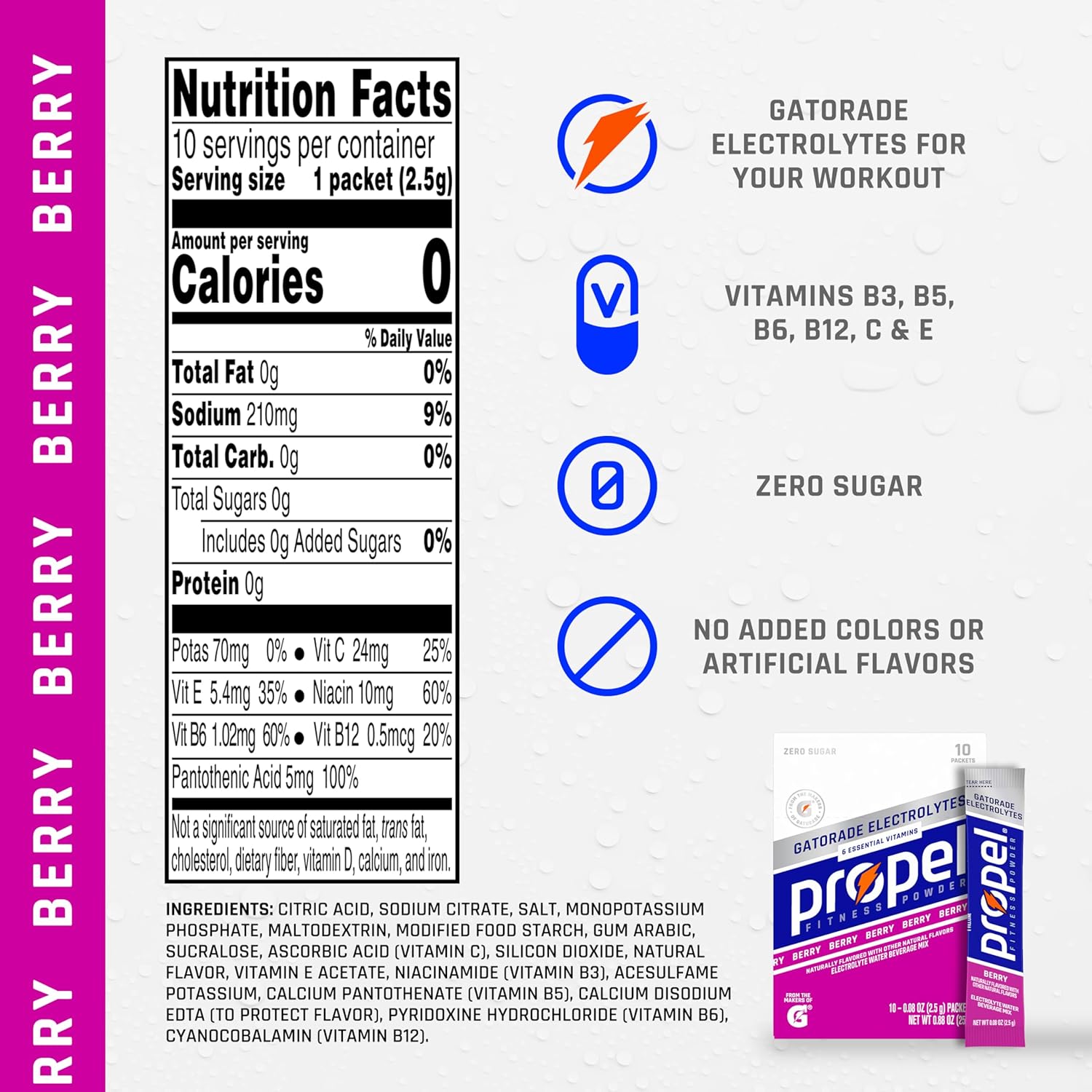 PROPEL Electrolyte Enhanced Water Drink Mix Powder Packets, Zero Calorie & Zero Sugar