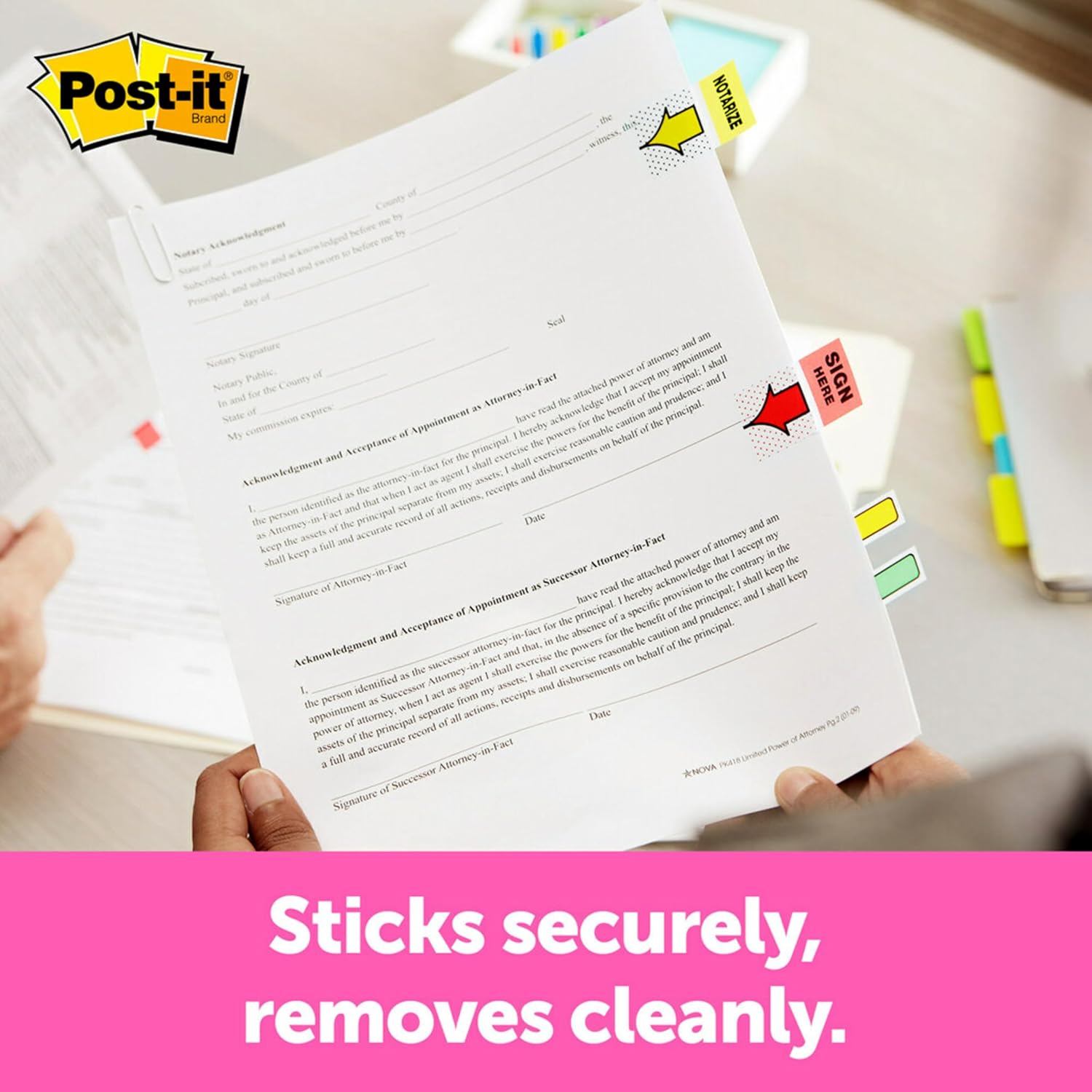 Post-it Flags, Message Flags for Signatures, 1 in Wide, 200/Desk Grip Dispenser