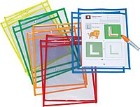 Pacon Dry-Erase Pockets, 10in x 13-1/2in, Assorted/Clear, Pack Of 10 Pockets