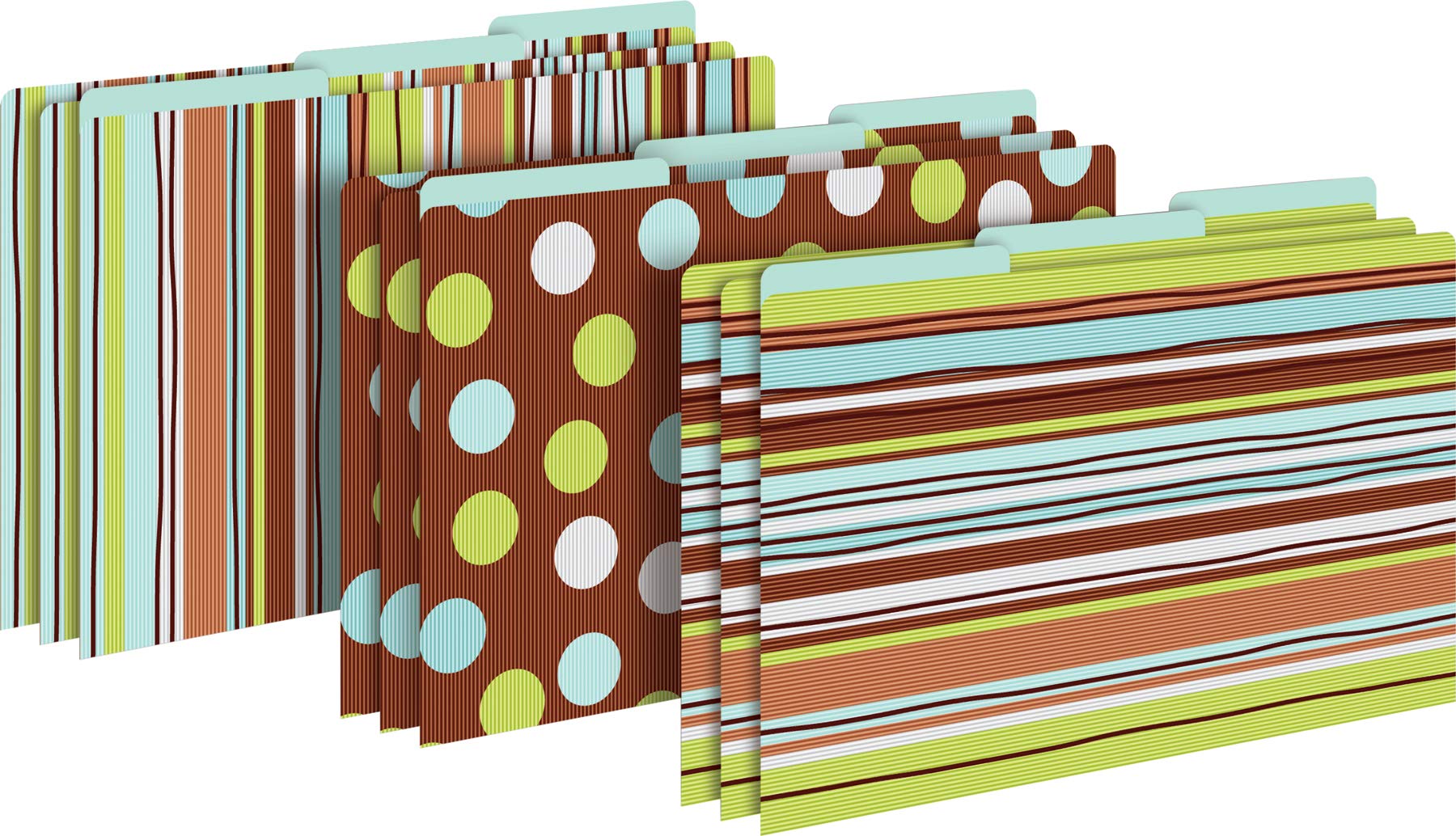 Barker Creek File Folders - Set of 9 Ribbon by The Yard Legal Size Folders, 12pt Stock, Multi-Design Set, 1/3 Cut Tabs