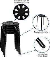 Flash Furniture Bailey Plastic Nesting Stack Stools, 17.5" Height, Black (5 Pack)
