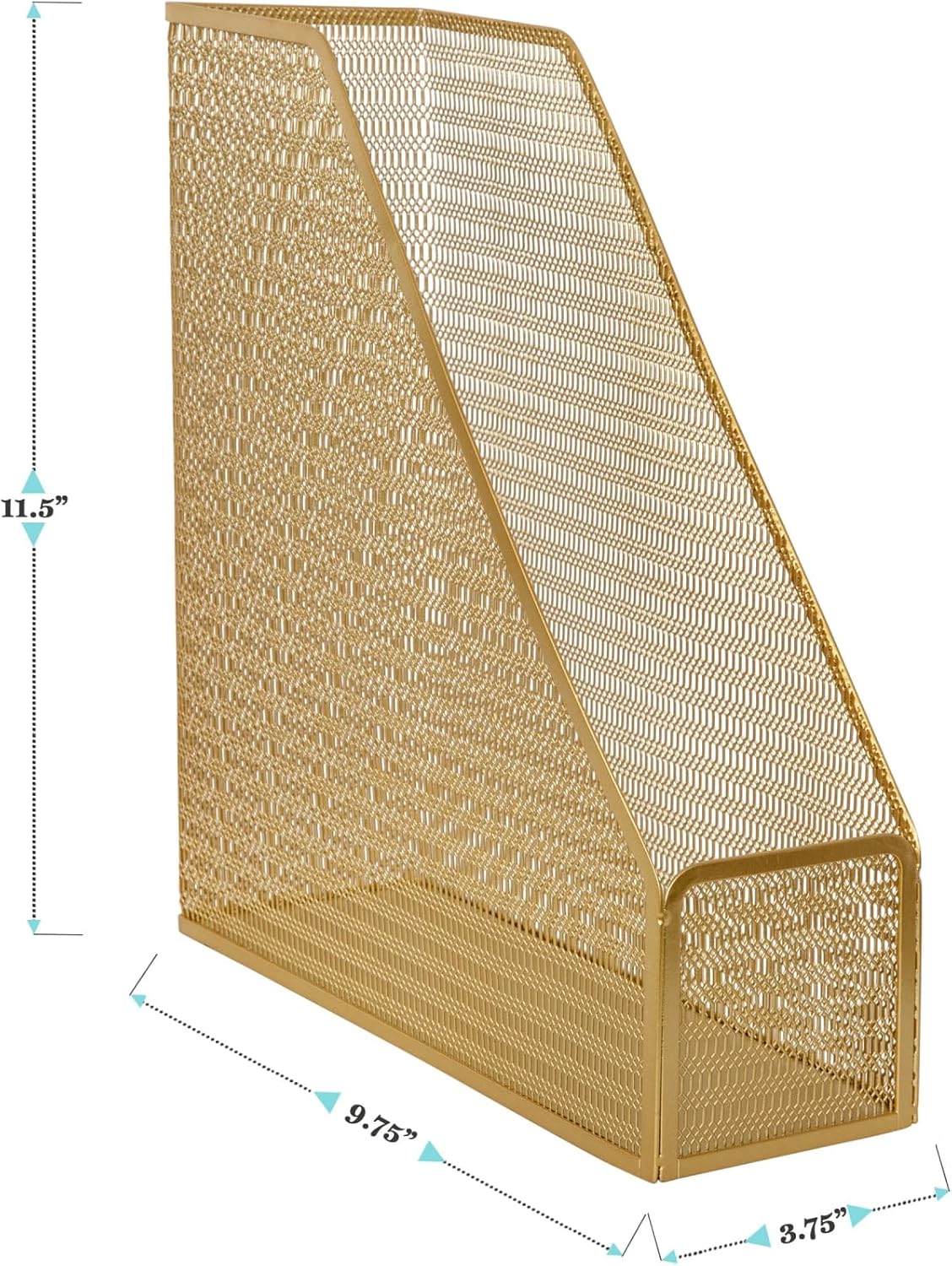 Martha Stewart Ryder Mesh Metal Single-Slot Magazine File Holder Desktop Organizer, 11-1/2inH x 3-3/4inW x 9-3/4inD, Gold