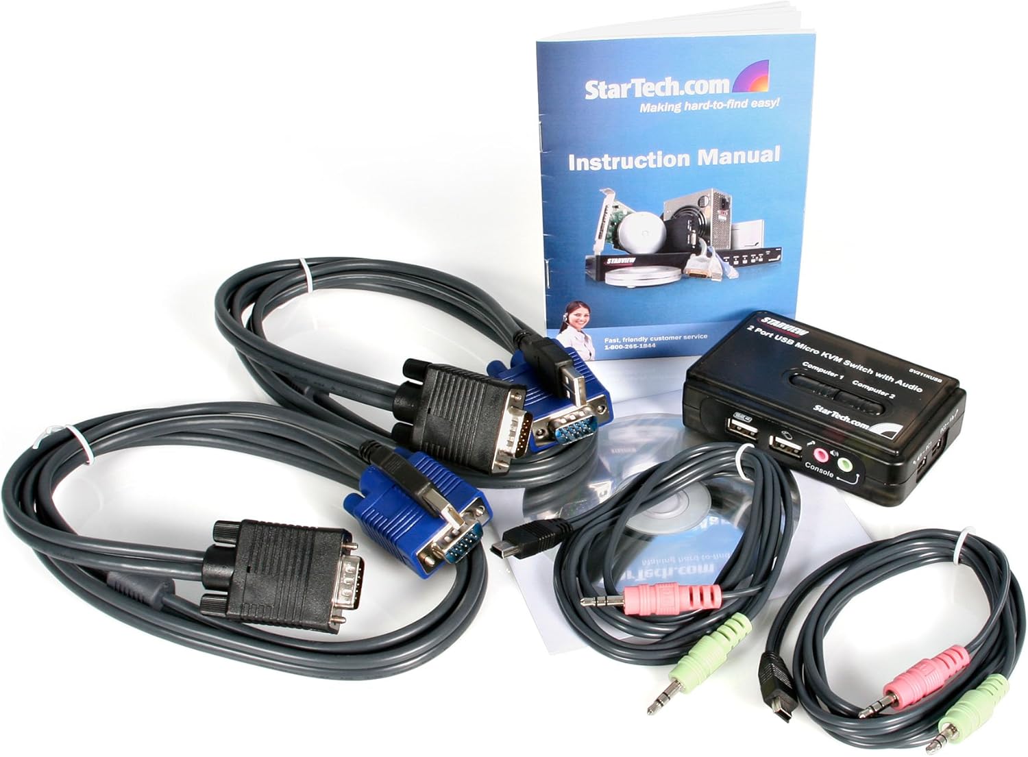 StarTech.com 2 Port USB VGA KVM Switch - Single VGA - Hot-Key & Audio Support - 2048x1536 @60Hz KVM Switch