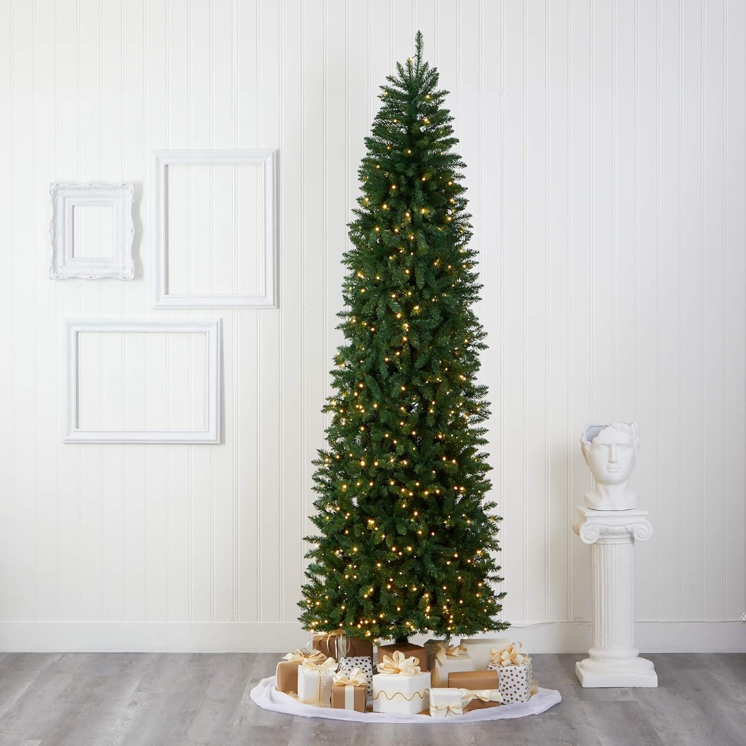 Nearly Natural 9ft. Slim Green Mountain Pine Artificial Christmas Tree with 600 Clear LED Lights 9ft Green