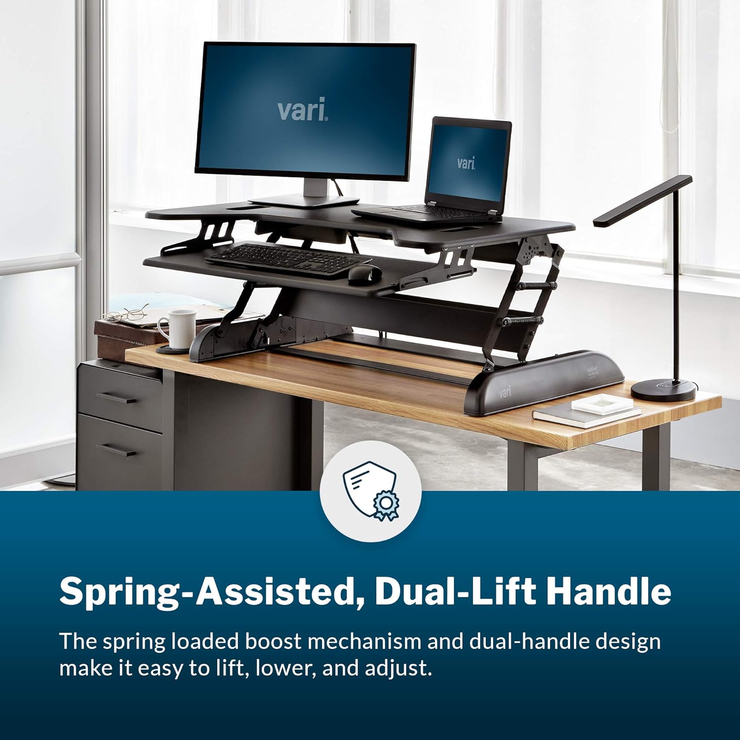 Vari VariDesk Cube Plus 40 - Two-Tier Cubicle Standing Desk Converter for Dual Monitors