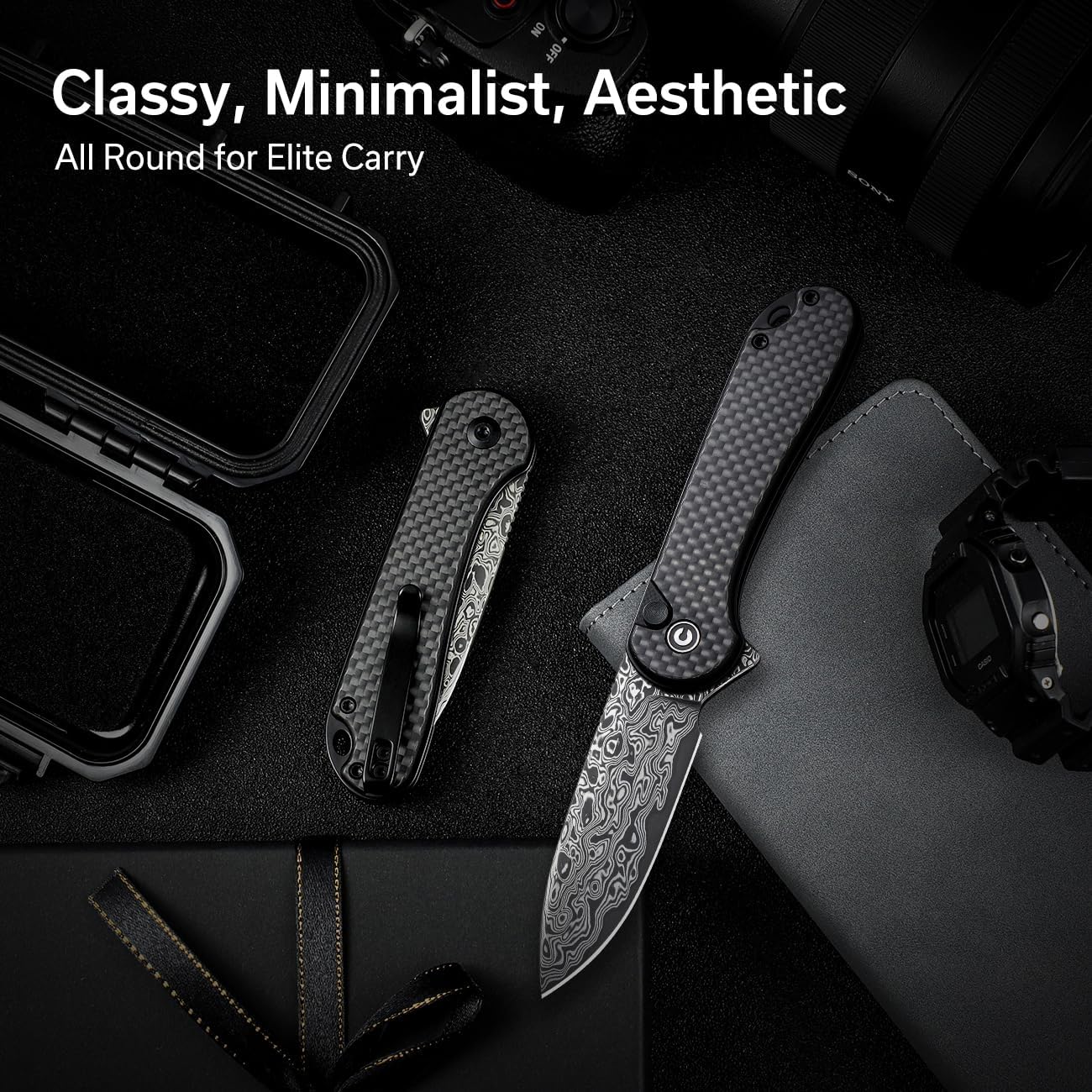 CIVIVI Elementum II Pocket Folding Knife 2.96in Blade Button Lock Deep-Carry Clip