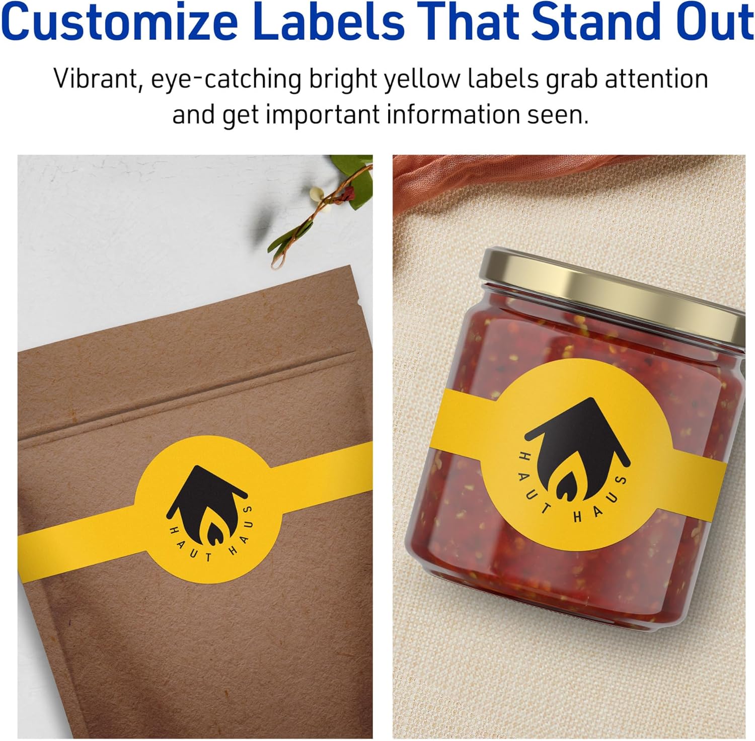 Avery Printable Wraparound Band Labels, Sure Feed Technology, 2-3/8" x 8", Bright Yellow, Cigar