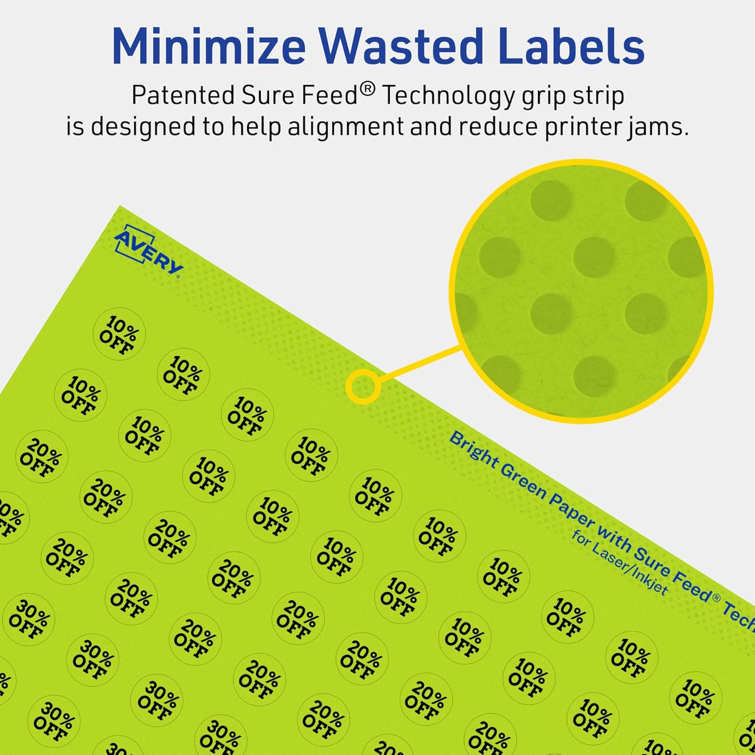 Avery Printable Round Labels, Sure Feed Technology, 1/2" Diameter, Bright Green, Print-to-The-Edge, Laser/Inkjet