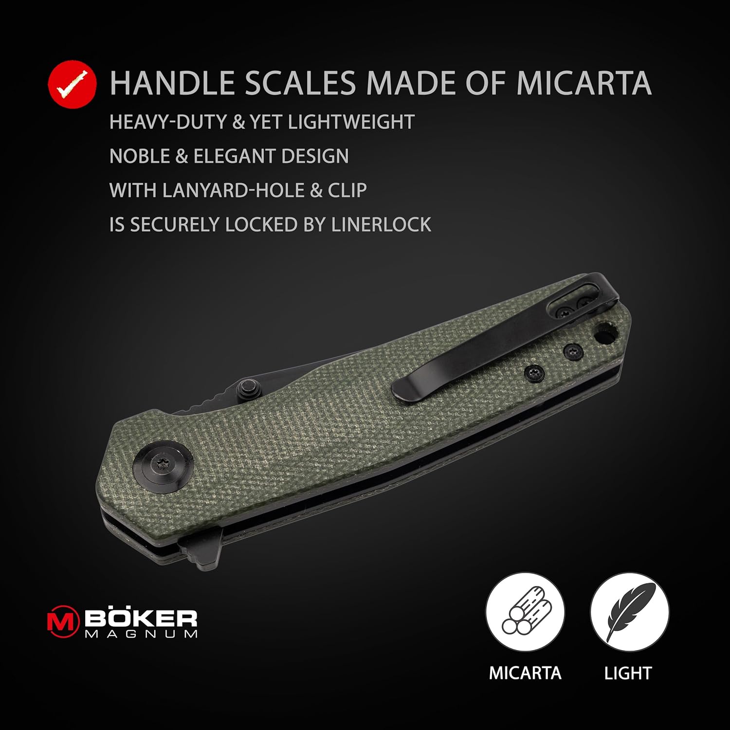 Böker Magnum Field Flipper -flipper pocket knife with Micarta handle scales - folding knife with 440A blade