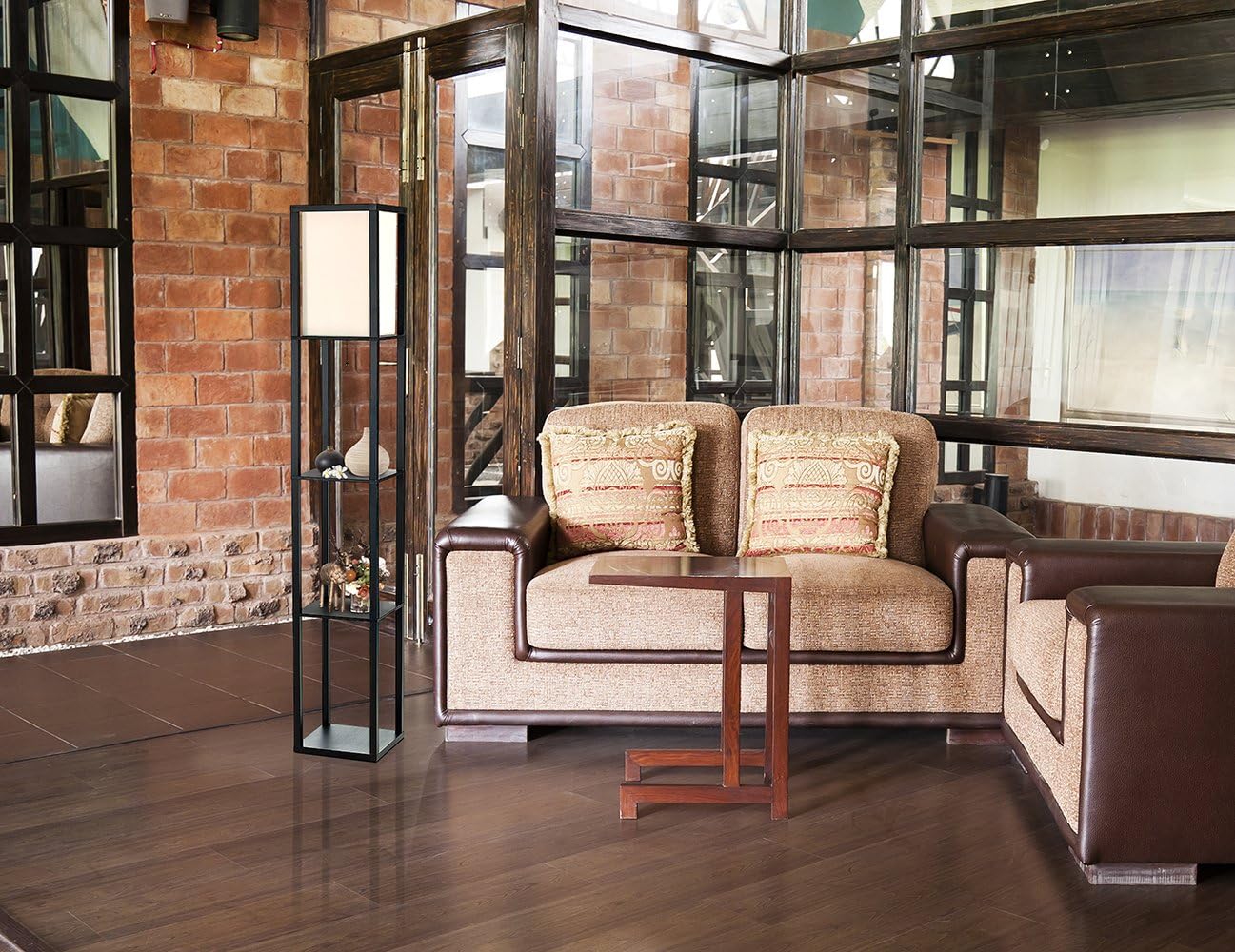 SIMPLE DESIGNS LF1014 3-Shelf Floor Lamp Linen Shade