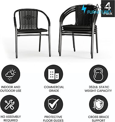 Flash Furniture Lila Rattan Stackable Indoor/Outdoor Dining Chairs