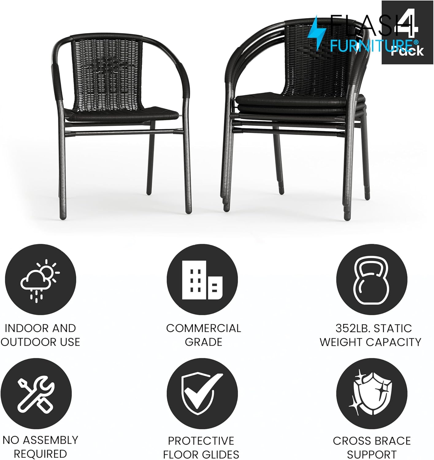 Flash Furniture Lila Rattan Stackable Indoor/Outdoor Dining Chairs