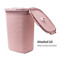 Mind Reader 60L Slim Laundry Hamper with Lid, Wicker-Style Plastic