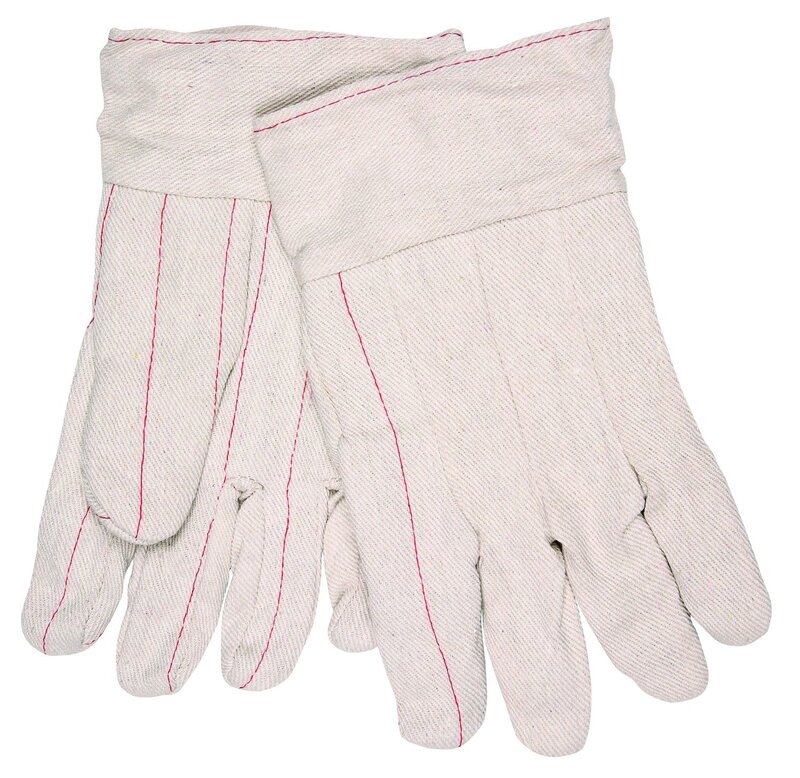 MCR Safety 9018CB Nap In Cotton Double Palm Men's Gloves with Band Top and Straight Thumb, White, Large, 1-Pair