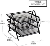 Mind Reader 3-Tier Paper Tray, Desktop Organizer, File Storage, Workspace, Office, Metal Mesh, 11.75"L x 13.75"W x 10"H, Black 1 Pack