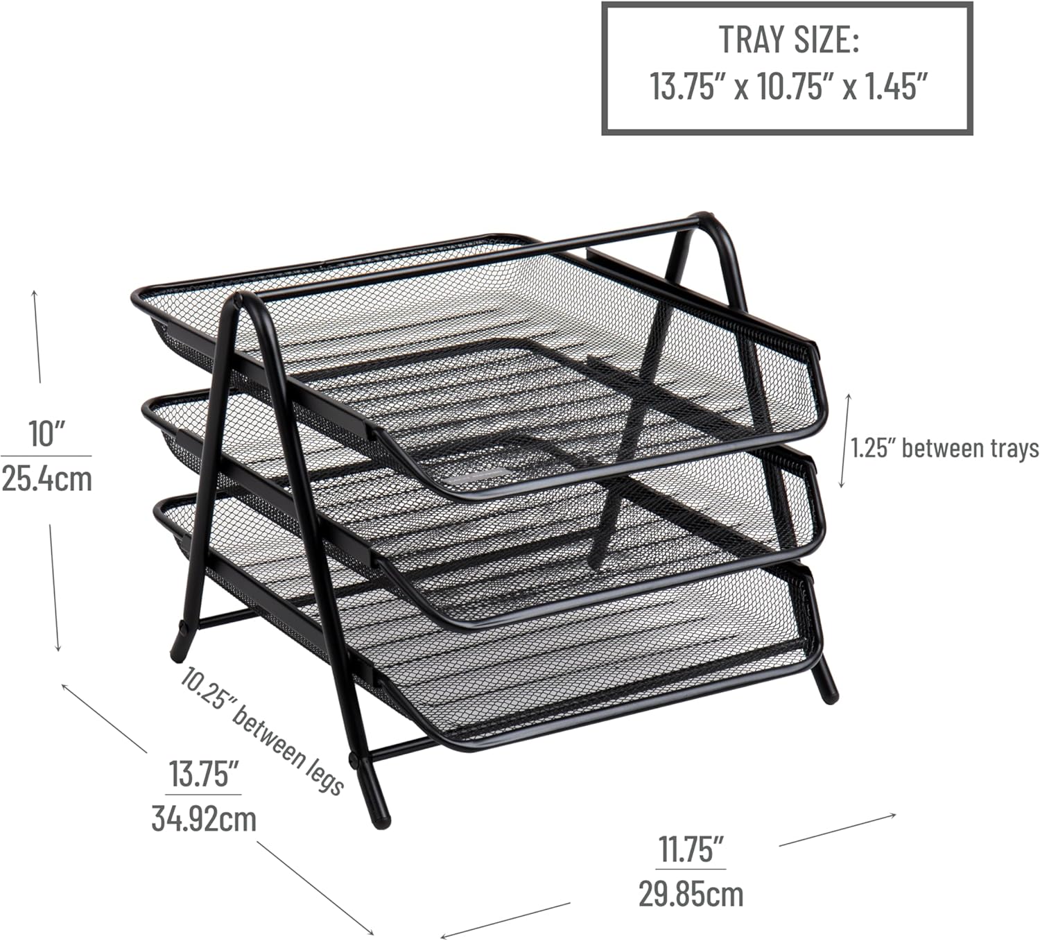 Mind Reader 3-Tier Paper Tray, Desktop Organizer, File Storage, Workspace, Office, Metal Mesh, 11.75"L x 13.75"W x 10"H, Black 1 Pack