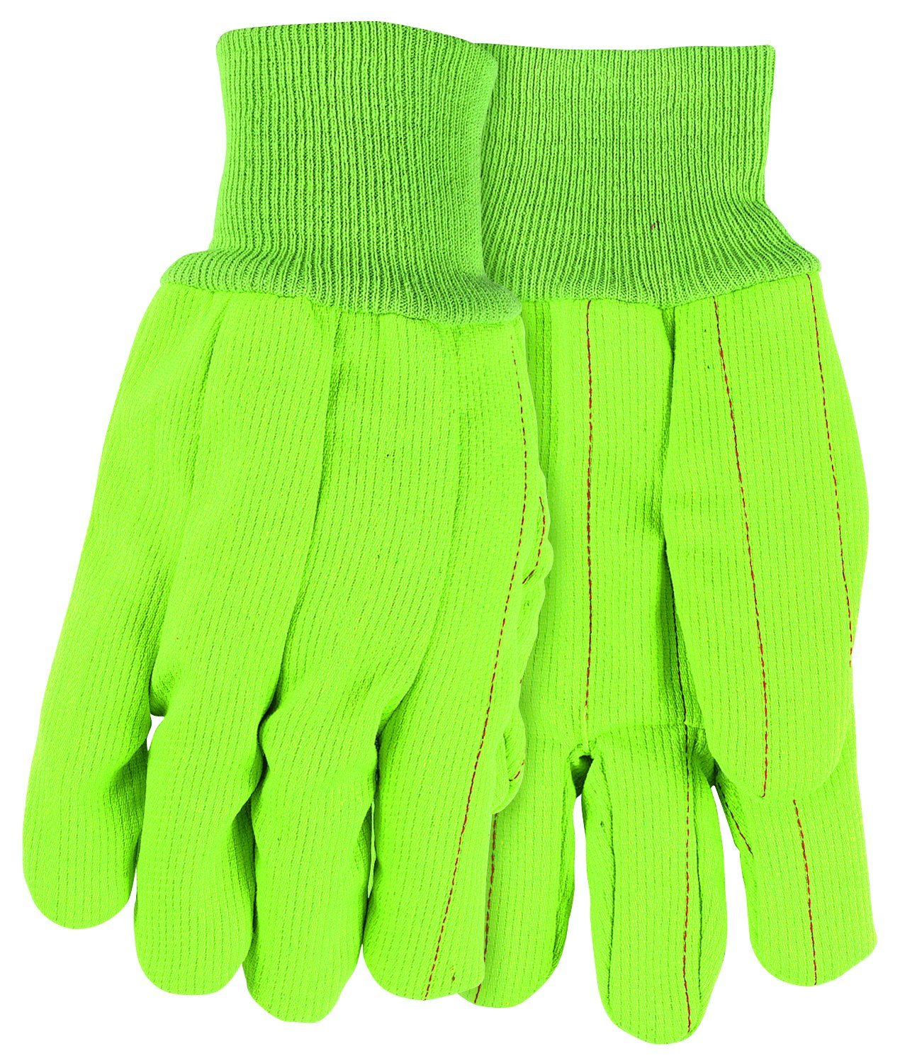 MCR Safety 9018CDG Corded Double Palm High Visibility Men's Gloves with Nap-In Knit Wrist and Cuff, Green, Large, 1-Pair