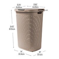 Mind Reader 60L Slim Laundry Hamper with Lid, Wicker-Style Plastic