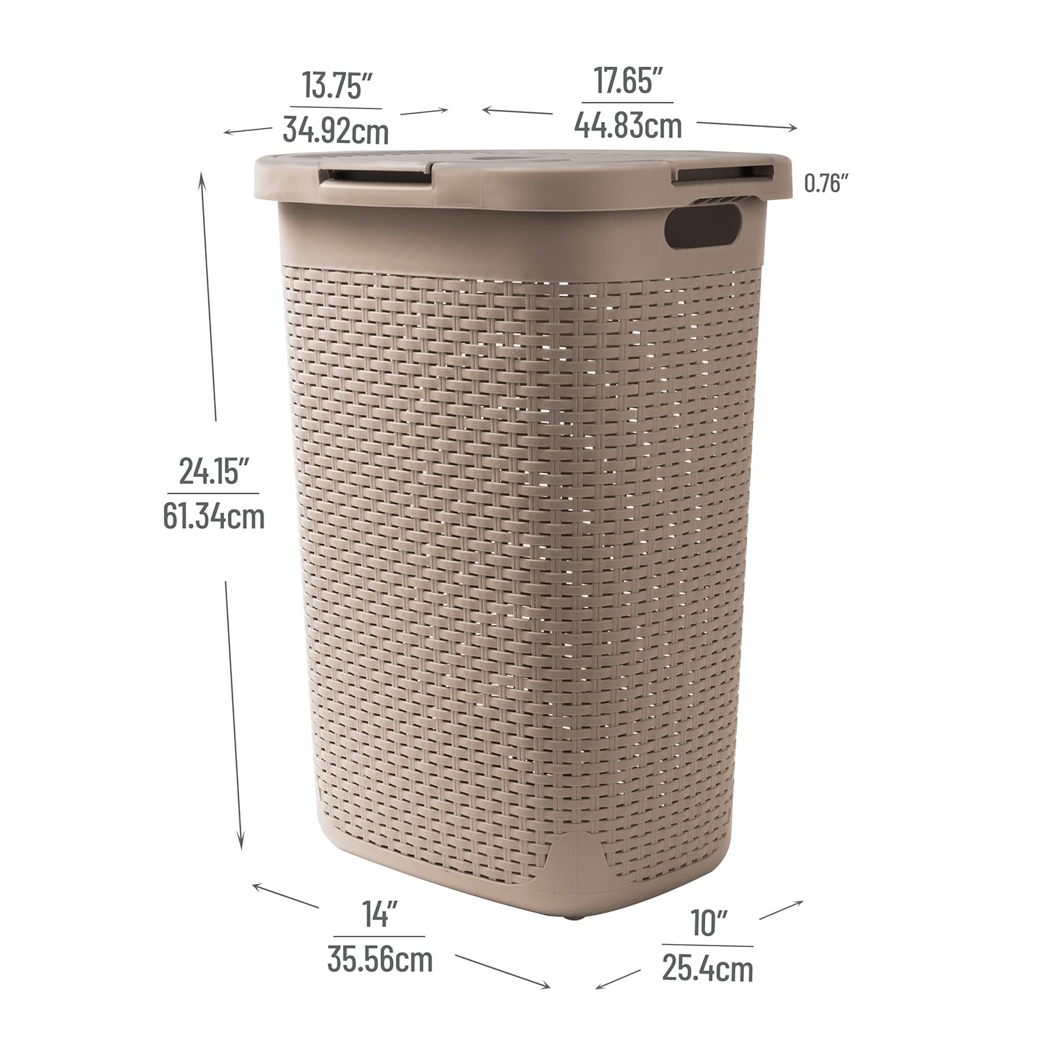 Mind Reader 60L Slim Laundry Hamper with Lid, Wicker-Style Plastic