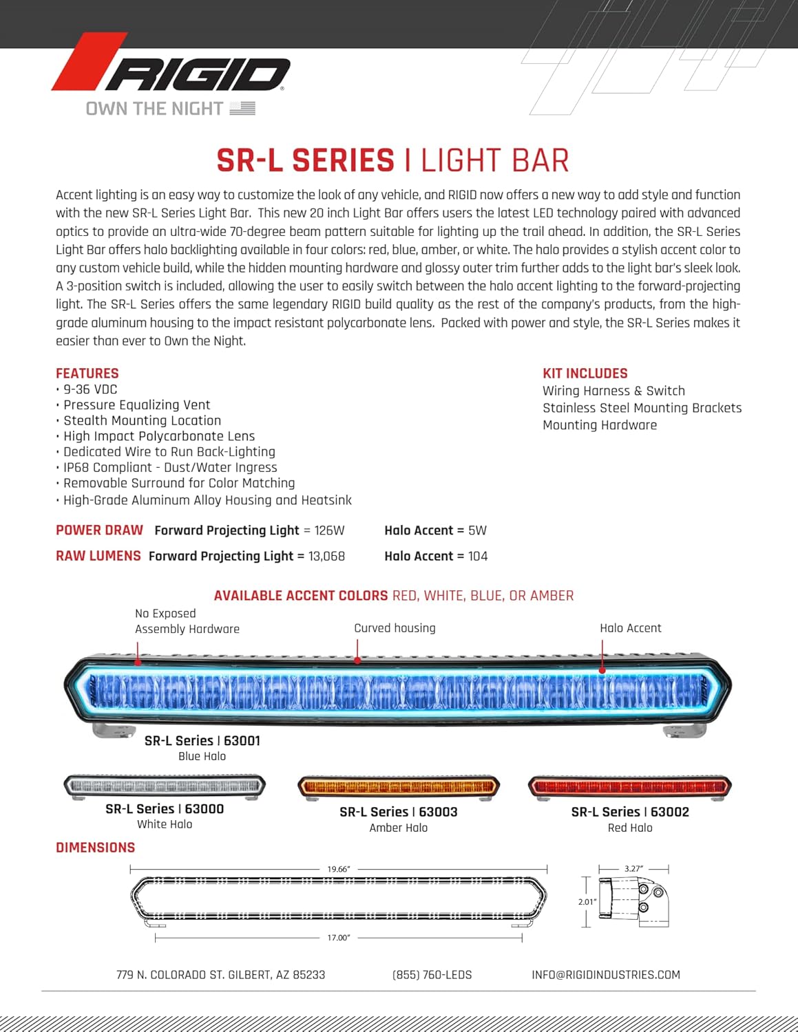 RIGID Industries SR-L Series Marine 20" White LED Lightbar - White Light w/Red Halo