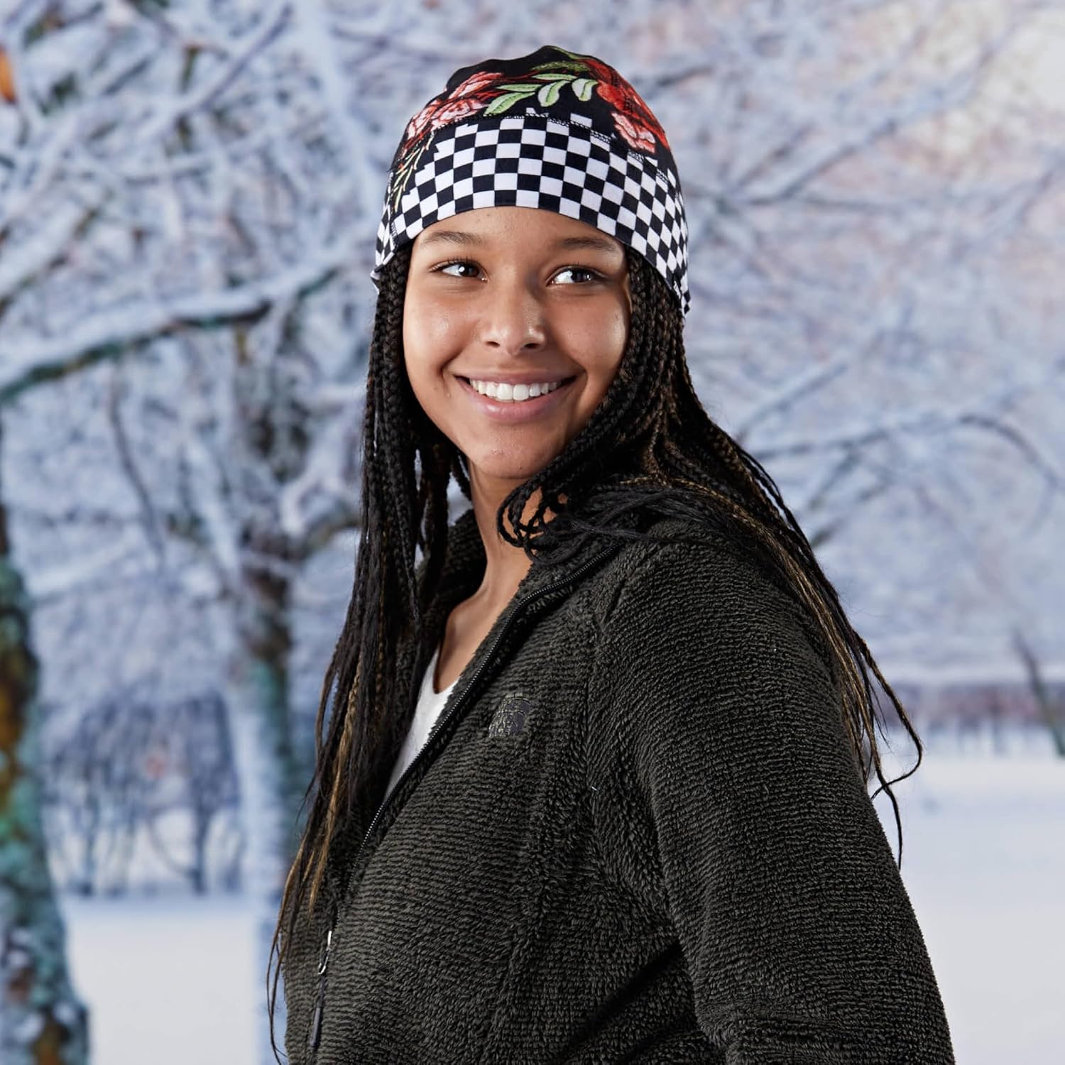 Zan® Helmet Liner/Beanie SportFlex® Series Red & Black Roses