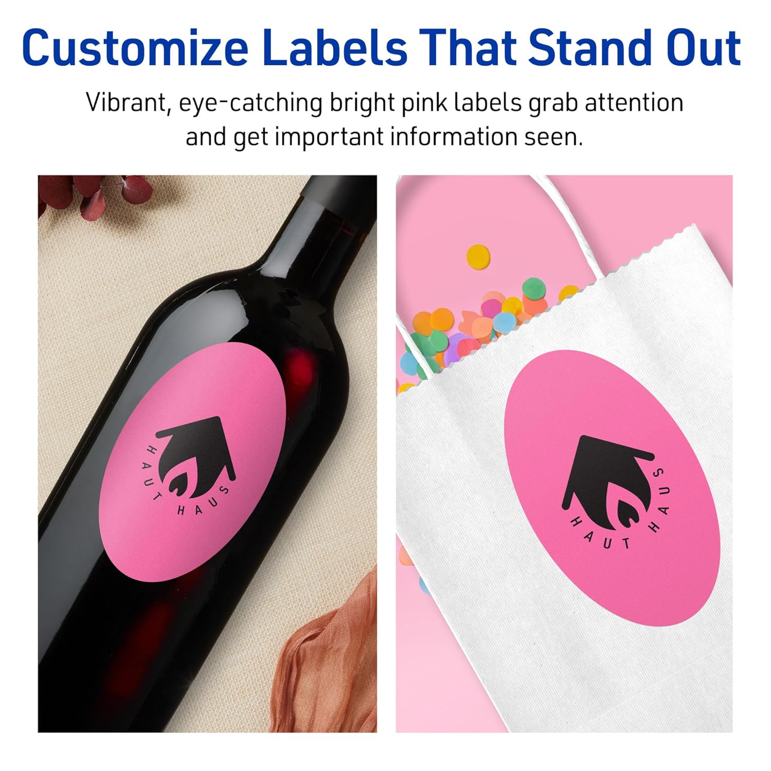 Avery Printable Oval Labels, Sure Feed Technology, 4-1/4" x 2-1/2", Bright Pink Labels, Laser/Inkjet Printable, 60 Total