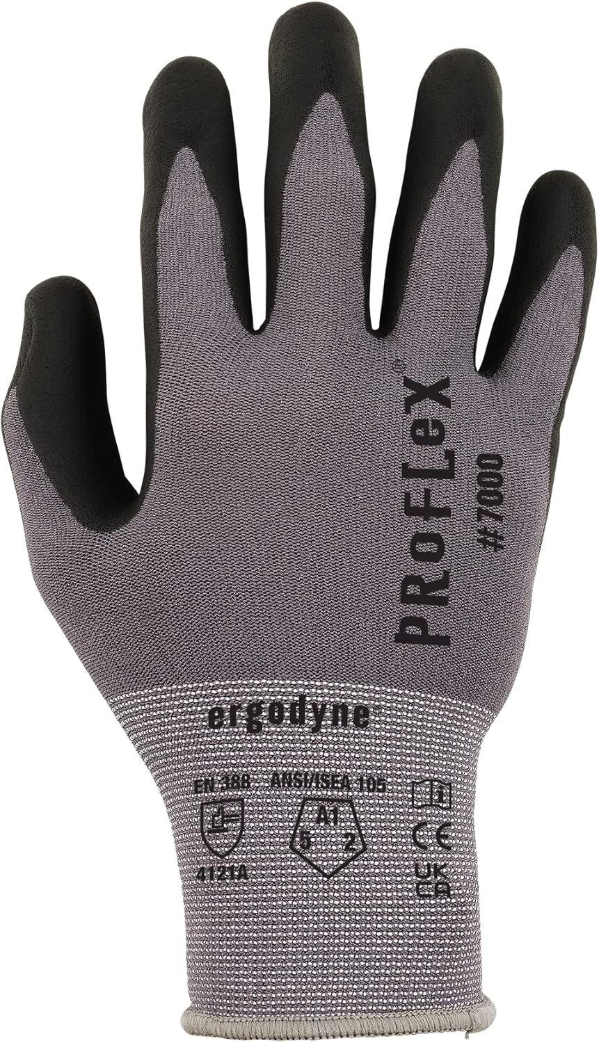 Ergodyne ProFlex 7000 Nitrile Coated Work Gloves, Foam Nitrile Palms for Flexible No Slip Grip - 15g, Touchscreen Capable