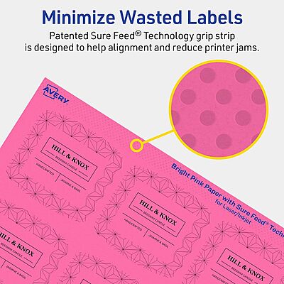 Avery Printable Arched Square Labels with Sure Feed Technology, 2" x 2-3/16", Bright Pink, Print-to-The-Edge, Laser/Inkjet