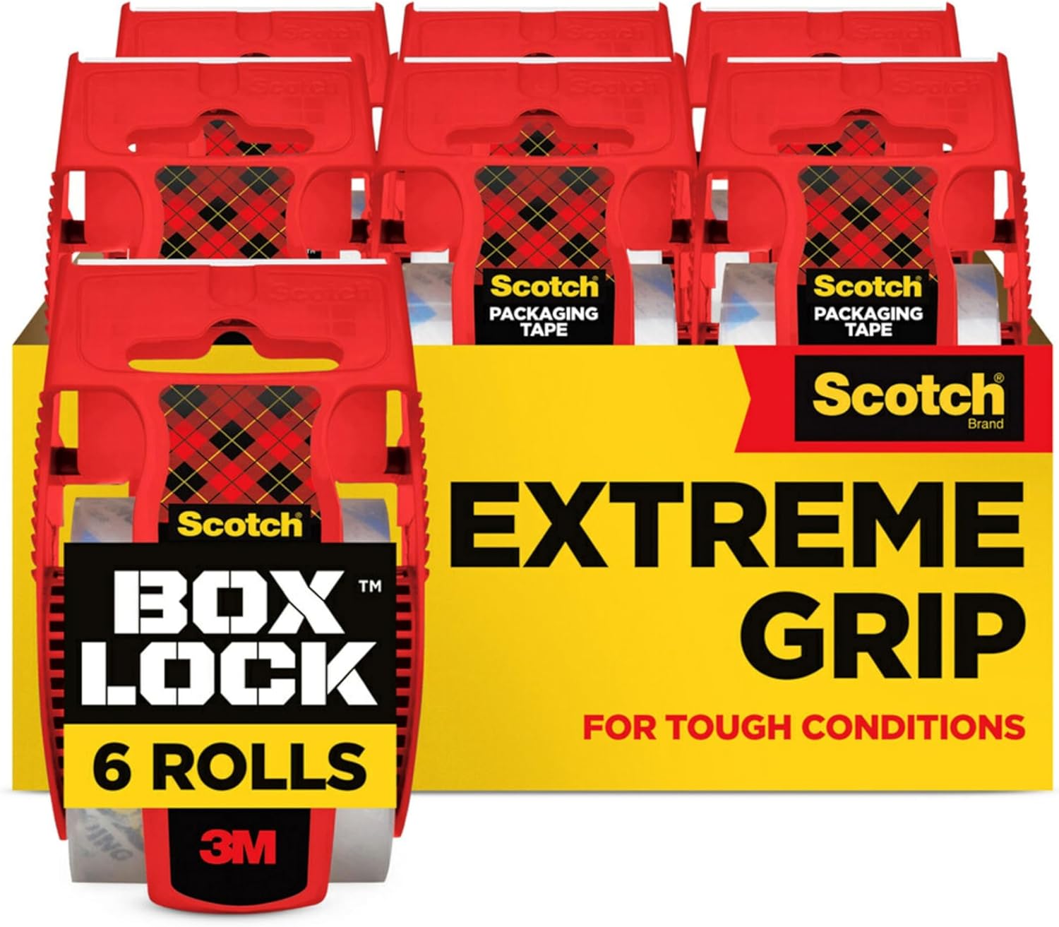 Scotch Box Lock Packing Tape, Clear Packaging Tape, Extreme Grip Box Tape for Holiday Shipping, 1.88 in. x 22.2 yd