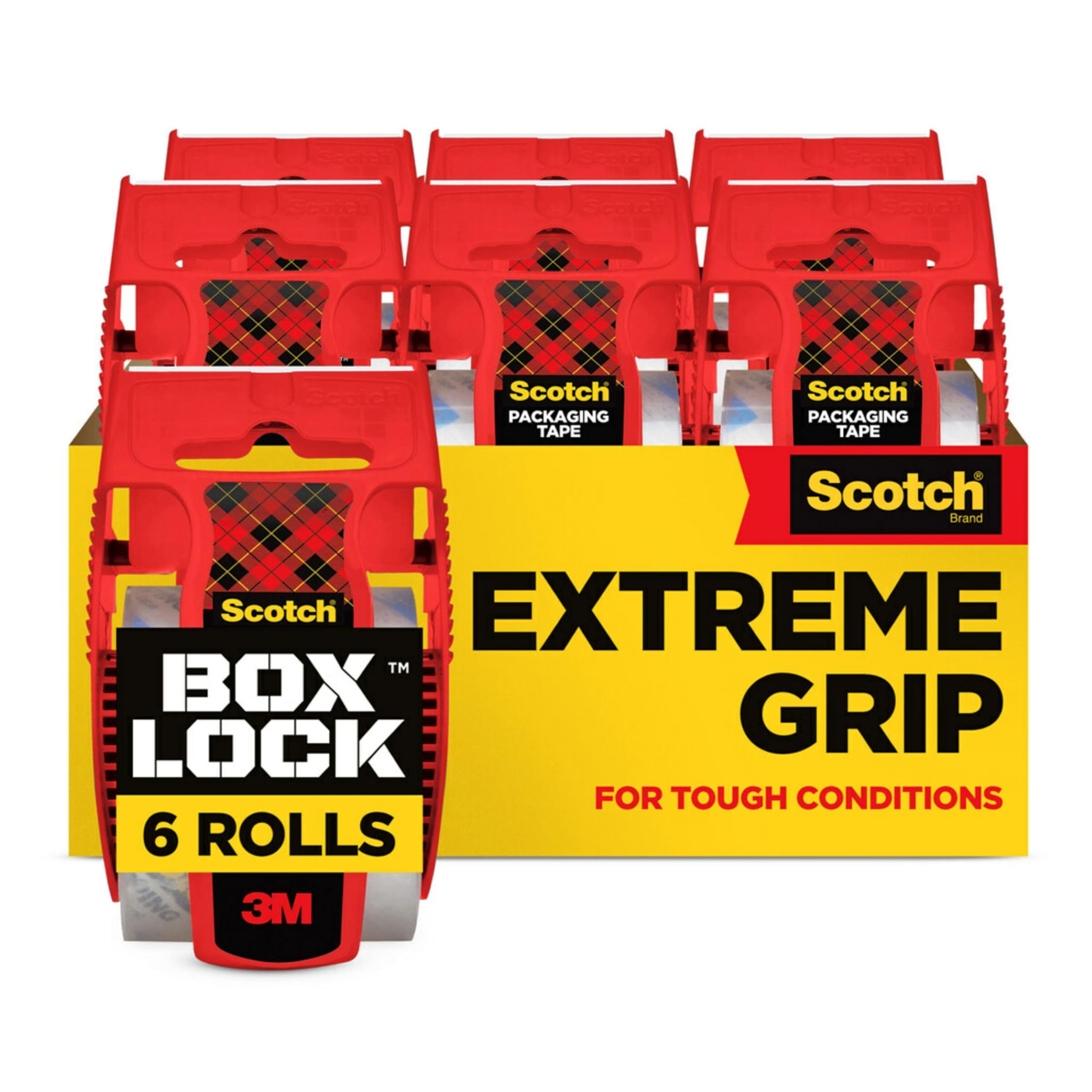 Scotch Box Lock Packing Tape, Clear Packaging Tape, Extreme Grip Box Tape for Holiday Shipping, 1.88 in. x 22.2 yd