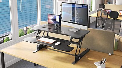Mount-It! 38in Wide Height Adjustable Standing Desk Converter with Keyboard Tray