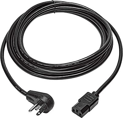 Eaton Tripp Lite Series Desktop Computer AC Power Cord, Right-Angle NEMA 5-15P to C13 - 10A, 125V, 18 AWG, 15 ft. (4.57 m), Black - P00601515D