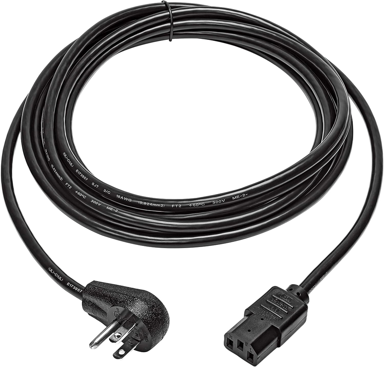 Eaton Tripp Lite Series Desktop Computer AC Power Cord, Right-Angle NEMA 5-15P to C13 - 10A, 125V, 18 AWG, 15 ft. (4.57 m)