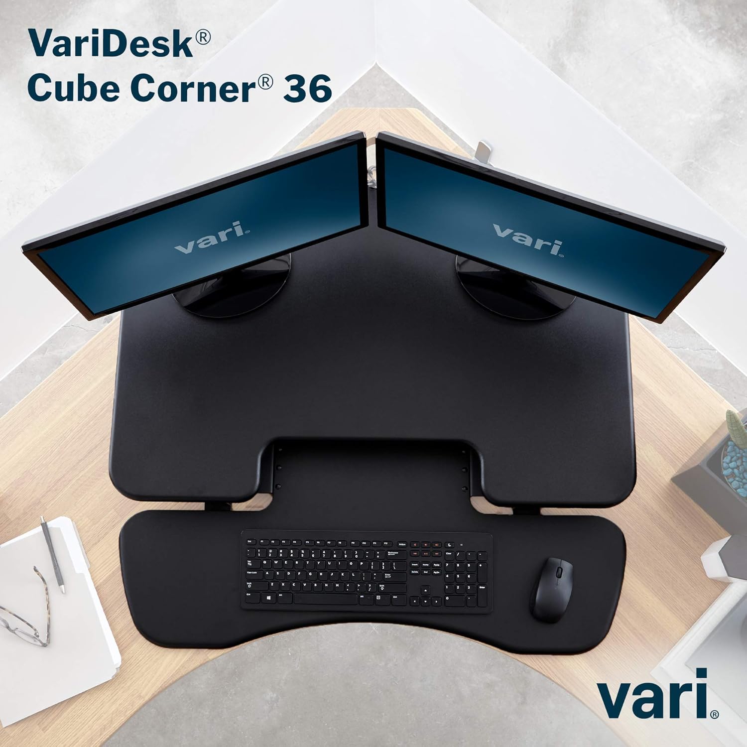 Vari - VariDesk Cube Corner 36 - Cubicle Standing Desk Converter for Dual Monitors