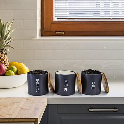 MegaChef Charcoal Gray and Bamboo 4-Piece Canister Set
